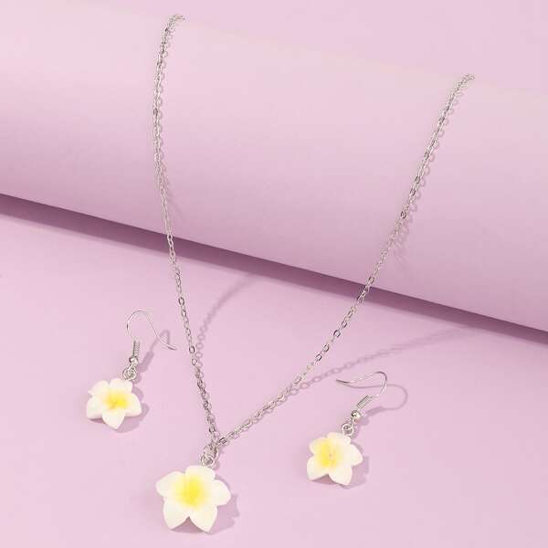 

3pcs Girls Flower Decor Jewelry Set, Silver