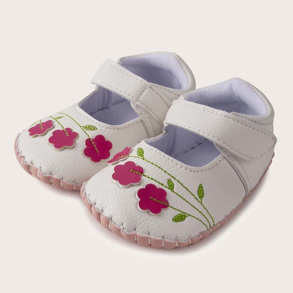

Baby Girl Floral Graphic Velcro Strap Flats, White