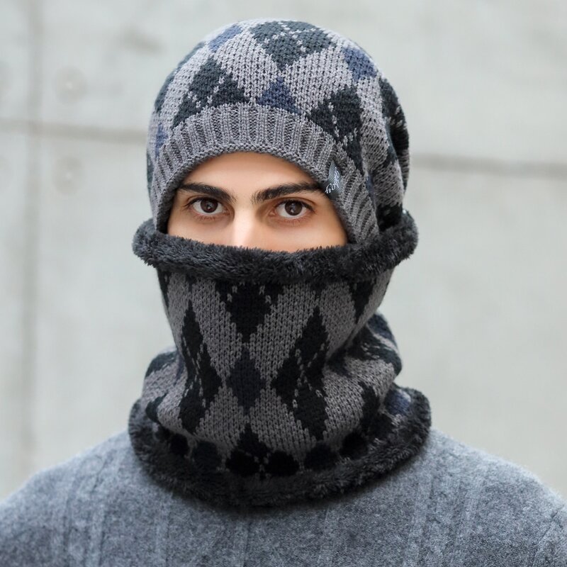 

Guys Geo Pattern Knit One Piece Scarf Beanie, Grey