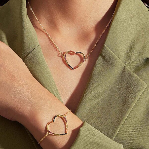 

Rhinestone Heart Decor Necklace & Earrings, Gold