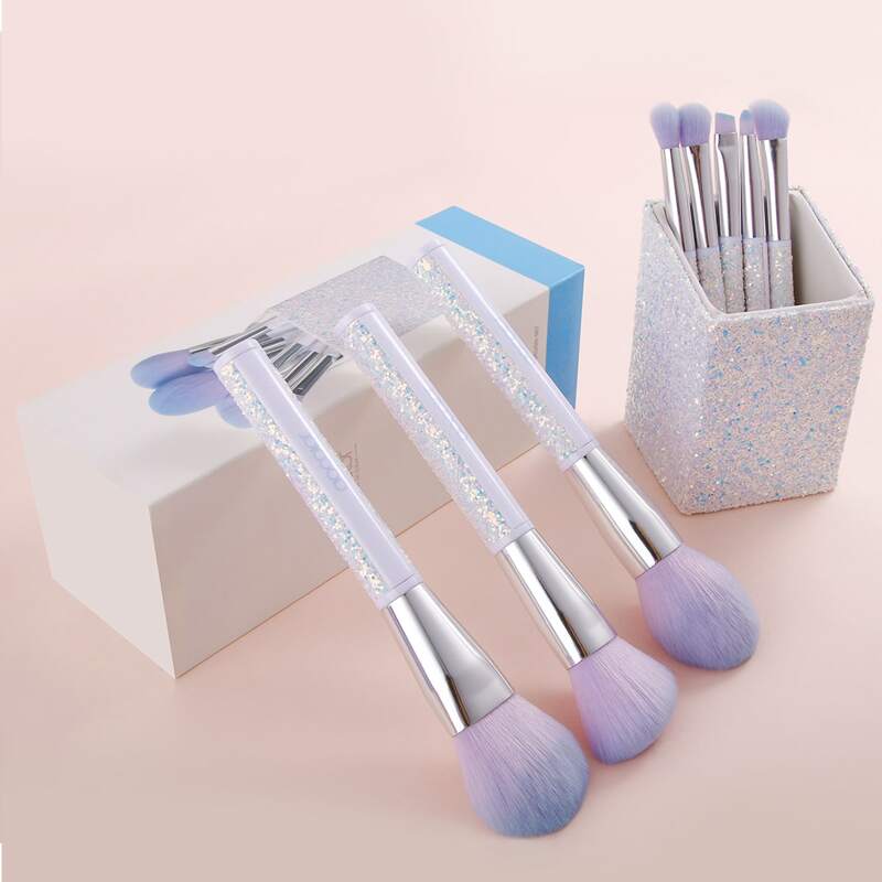 

8pcs Glitter Handle Makeup Brush & 1pc Storage Box, White