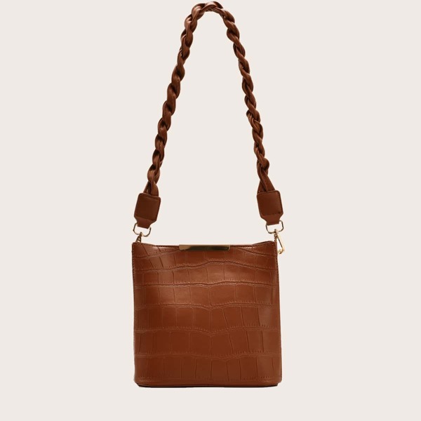 

Metal Edge Croc Embossed Crossbody Bag, Brown