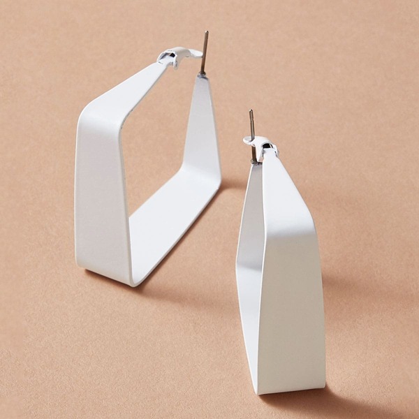 

Simple Square Hoop Earrings, White