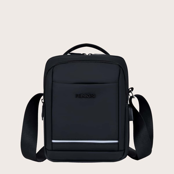 

Men Metal Letter Decor Crossbody Bag, Black