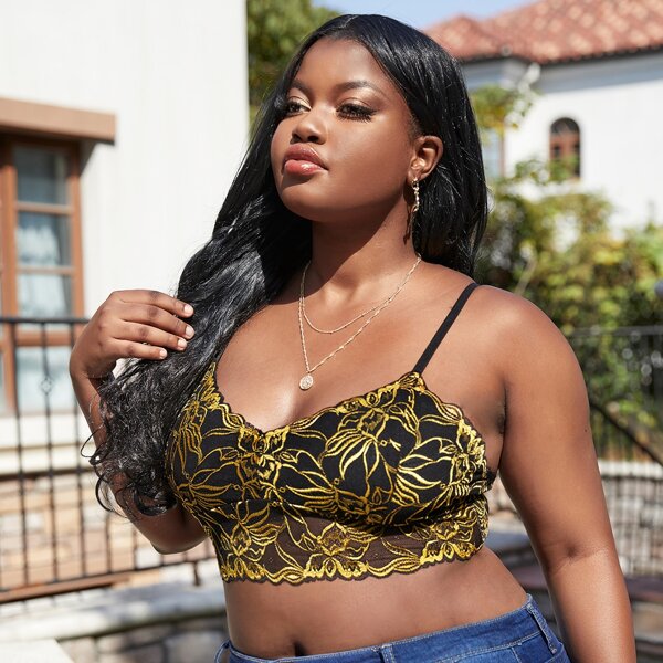 

Plus Floral Lace Bralette, Yellow