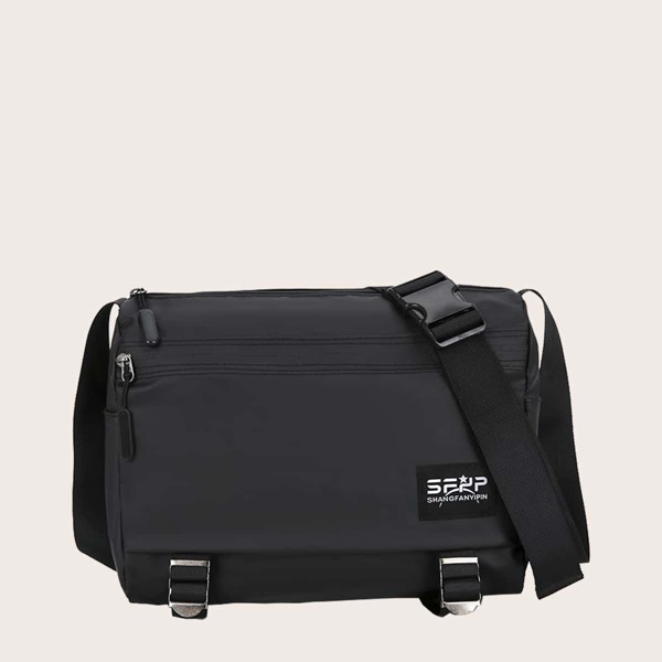 

Men Letter Patch Zip Front Crossbody Bag, Black