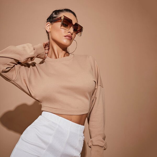 

Tie Open Back Drop Shoulder Pullover, Apricot