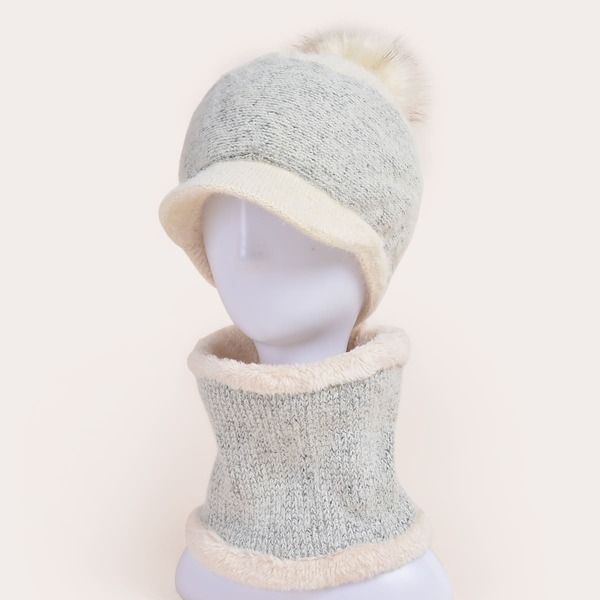 

Pom Pom Hat & Ring Scarf, Apricot