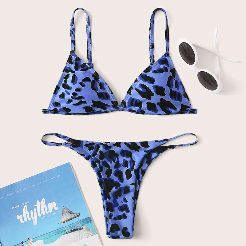 

Allover Graphic Triangle Thong Bikini Swimsuit, Multicolor