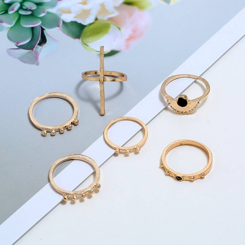 

6pcs Fan Design Ring, Gold