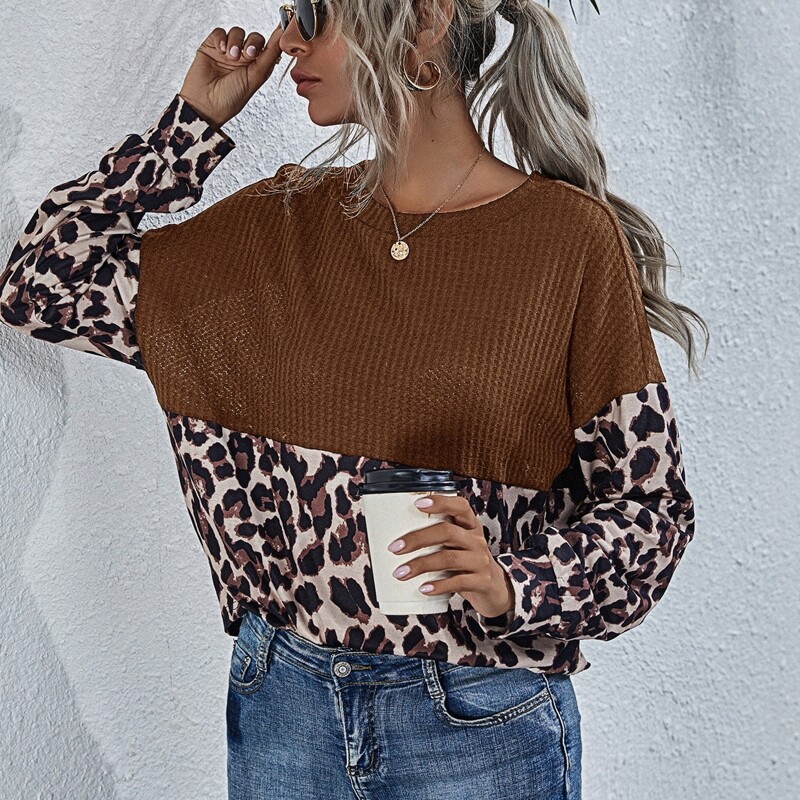 

Leopard Panel Waffle Knit Tee, Multicolor