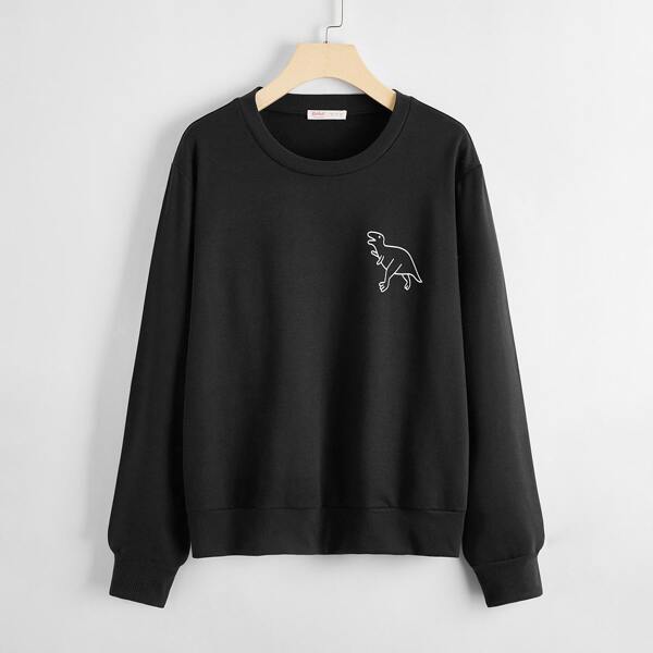 

Plus Cartoon Dinosaur Print Sweatshirt, Black