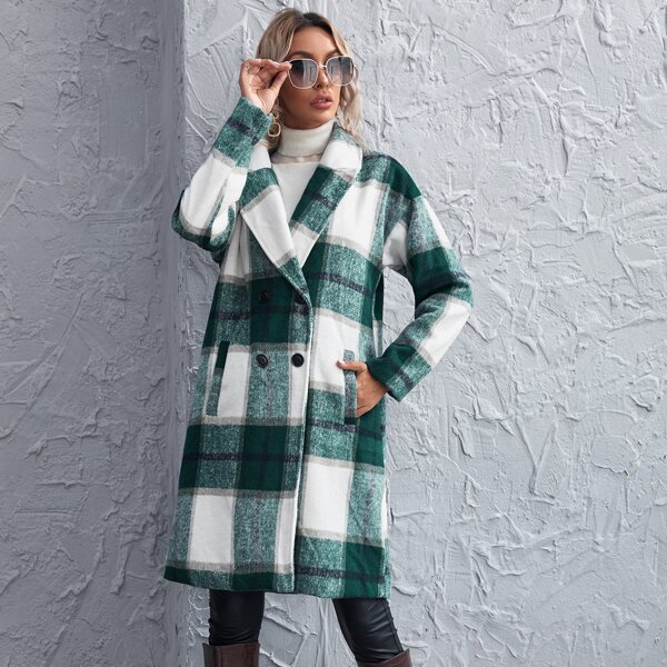 

Double Button Plaid Coat, Multicolor