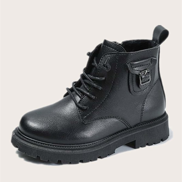 

Girls Buckle Decor Combat Boots, Black