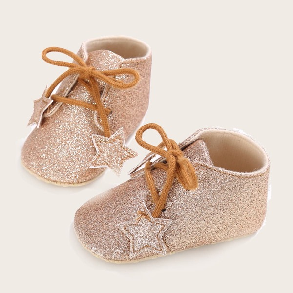 

Baby Girl Glitter Detail Lace Up Flats, Gold