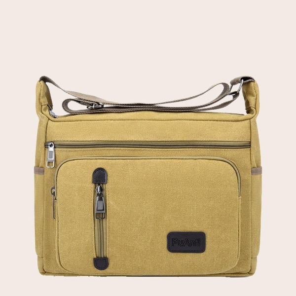 

Men Letter Patch Pocket Front Crossbody Bag, Khaki