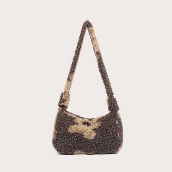 

Cartoon Graphic Faux Shearling Shoulder Bag, Brown