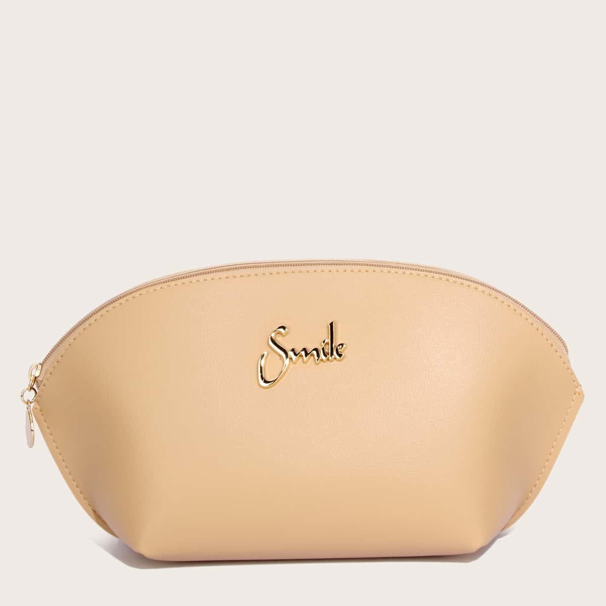

Waterproof Letter Decor Makeup Bag, Apricot