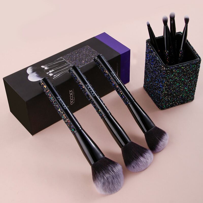 

8pcs Glitter Handle Makeup Brush & 1pc Storage Box, Black