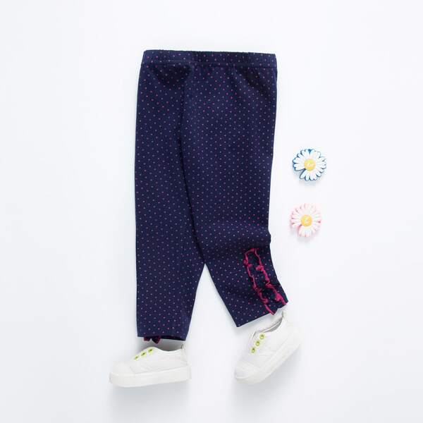 

Toddler Girls Polka Dot Lettuce Frill Leggings, Navy blue