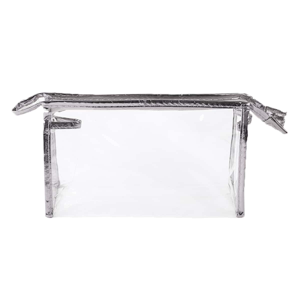 

Contrast Binding Clear Makeup Bag, Silver