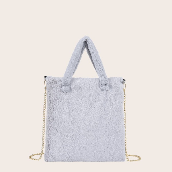 

Fluffy Chain Tote Bag, Grey