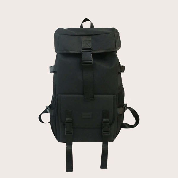 

Men Large Capacity Release Buckle Decor Backpack, Black
