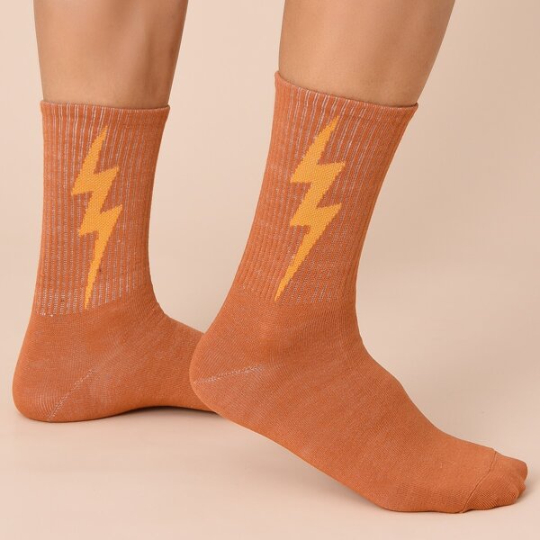 

Men Lightning Pattern Socks, Orange