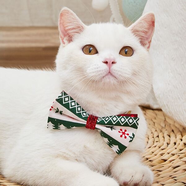 

Christmas Socks Print Cat Bow Tie, Multicolor