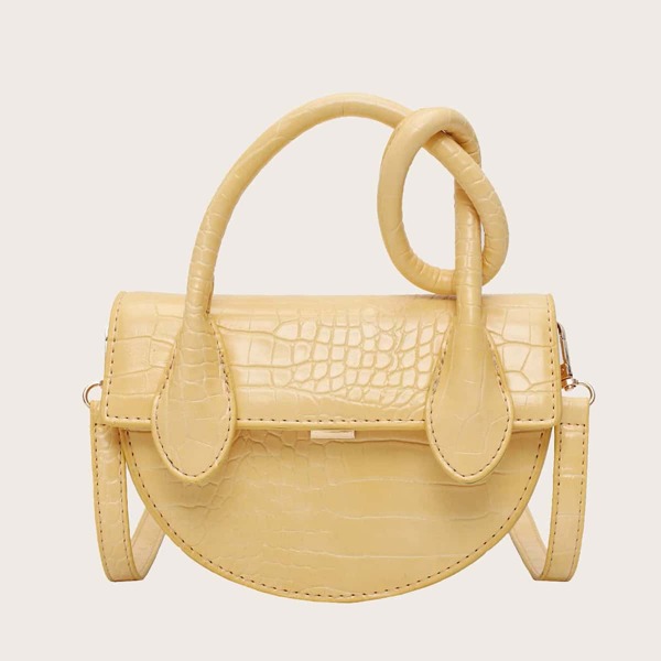 

Semicircle Croc Embossed Satchel Bag, Yellow