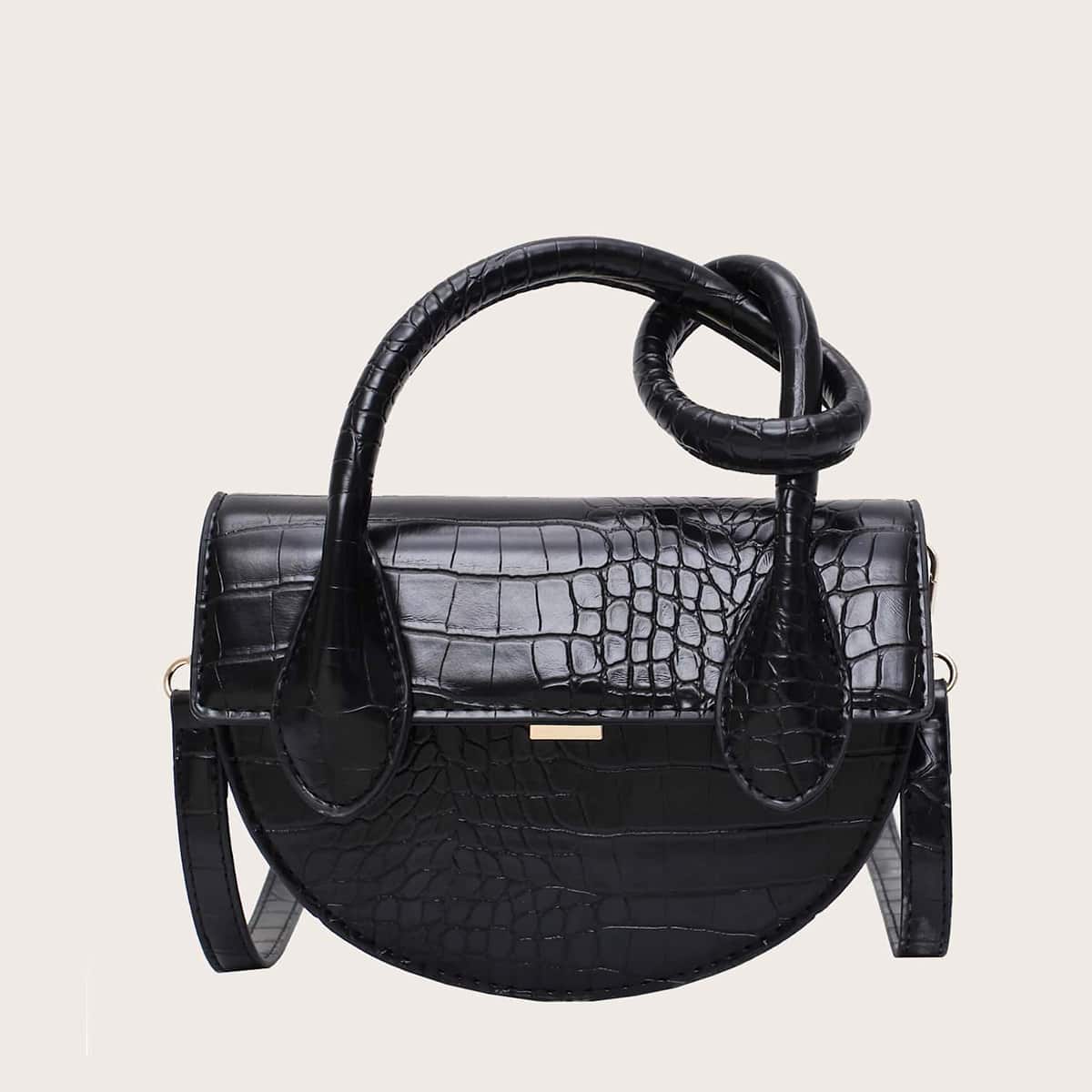 Image of Semicircle Croc Embossed Satchel Bag