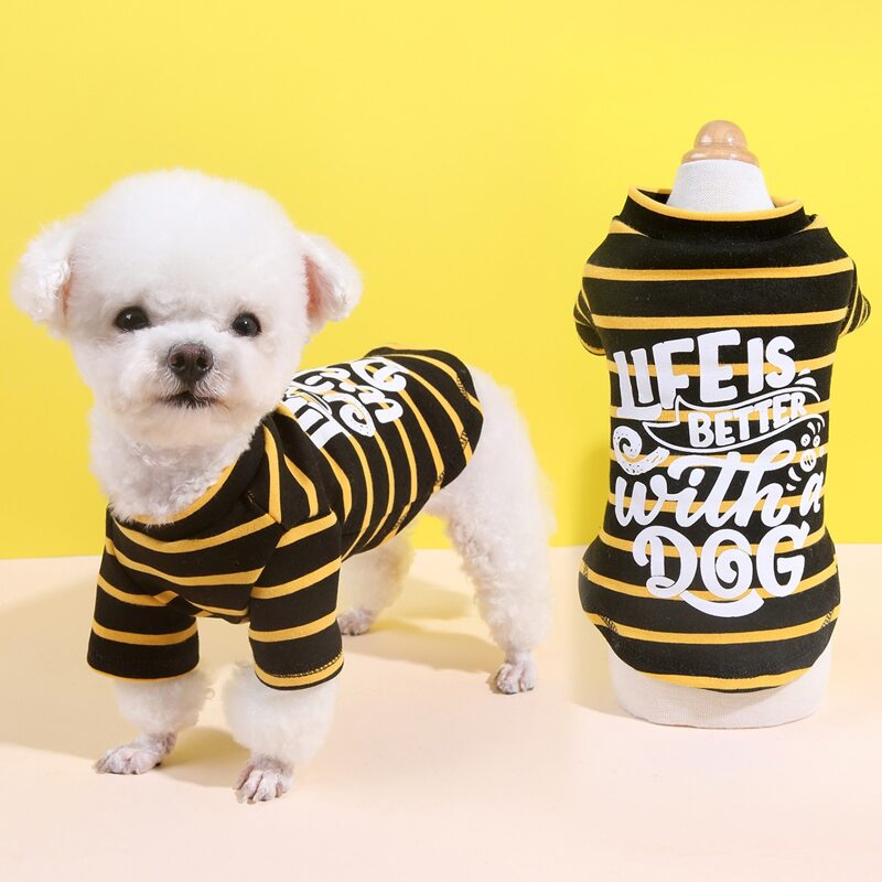 

Letter Graphic Striped Dog Tee, Black