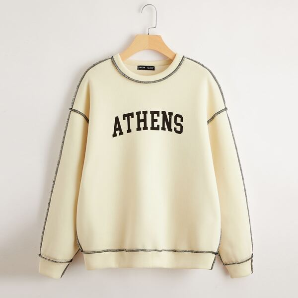 

Drop Shoulder Letter Graphic Sweatshirt, Beige