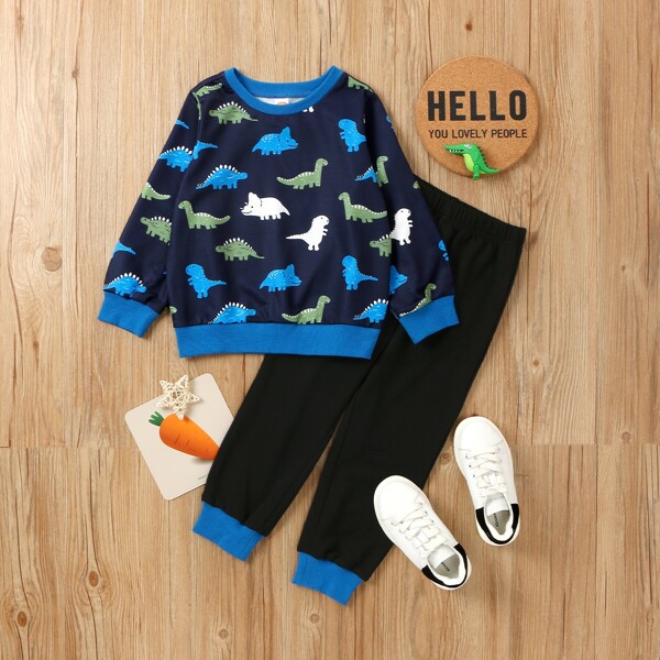 

Контрастная отделка Карикатура Повседневный Комплект из двух предметов для мальчиков, Многоцветный