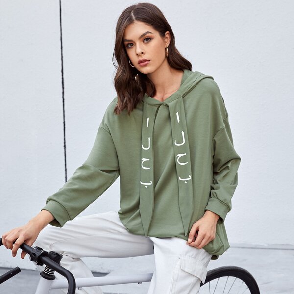 

Letter Graphic Drop Shoulder Hoodie, Mint green
