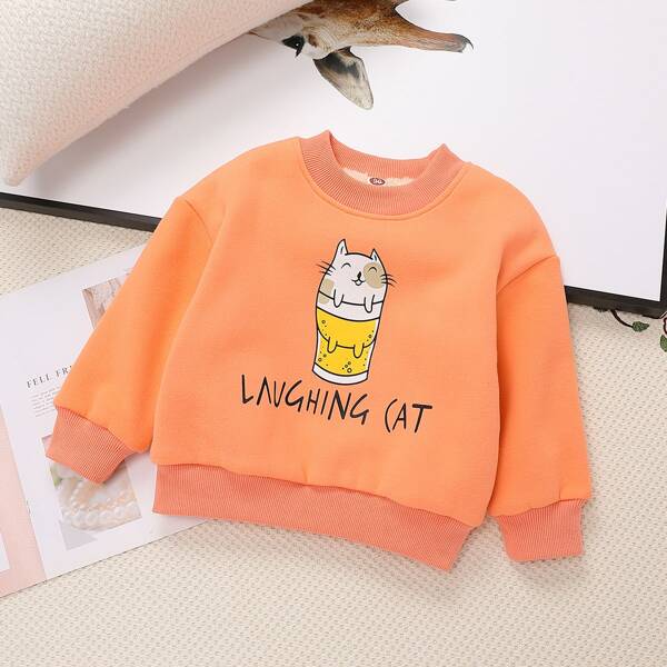 

Toddler Girls Cartoon & Letter Graphic Sweatshirt, Orange