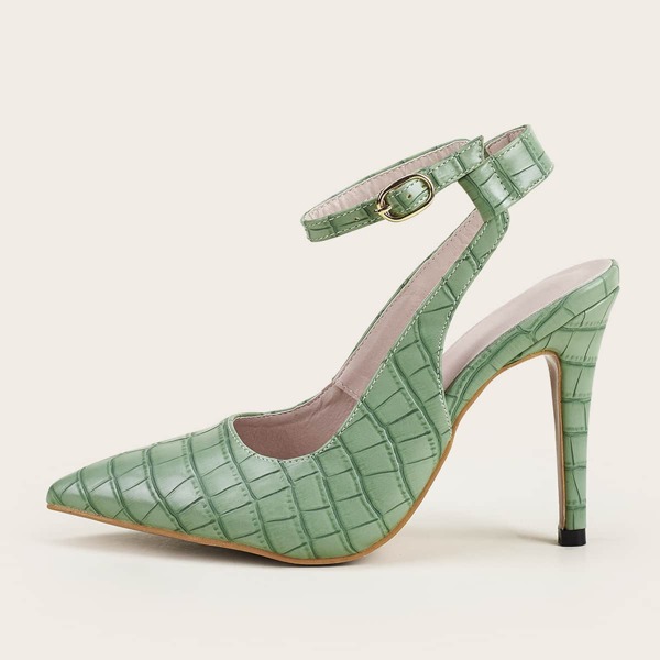 

Croc Embossed Ankle Strap Stiletto Pumps, Green