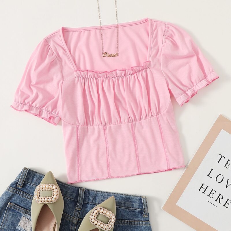 

Solid Ruched Bust Crop Top, Pink