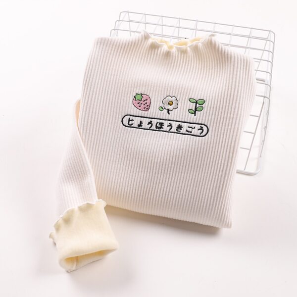 

Girls Japanese Letter & Floral Embroidery Thermal Lined Tee, White