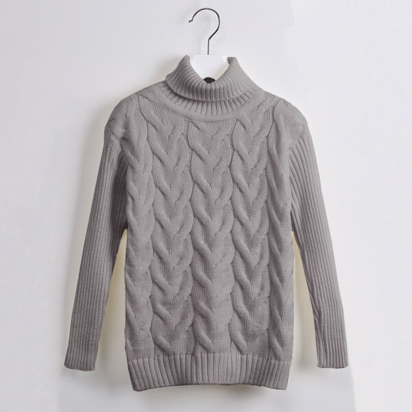 

Toddler Girls Cable Knit High Neck Sweater, Grey