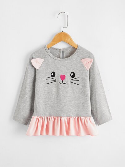 ملابس علوية للأطفال بنات التطريز تصميم الكرتون كاجوال