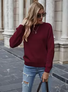 Chiquease Solid Ribbed Knit Sweater,Long Sleeve Tops