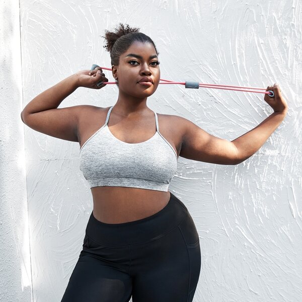 

Plus Criss Cross Space Dye Sports Bra, Light grey