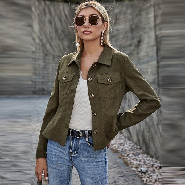 

Flap Pocket Button Through Jacket, Army green