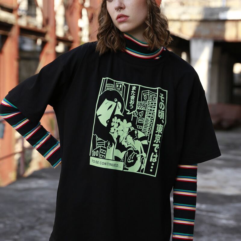 

Letter Figure Graphic Oversized Tee, Black