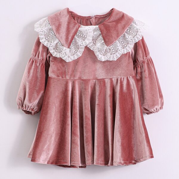 

Toddler Girls Statement Collar Velvet Smock Dress, Dusty pink