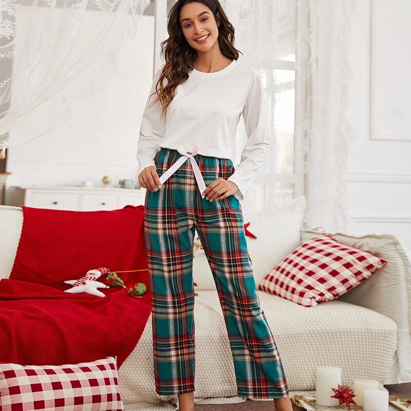 

Tartan Bow Front Sleep Pants, Multicolor