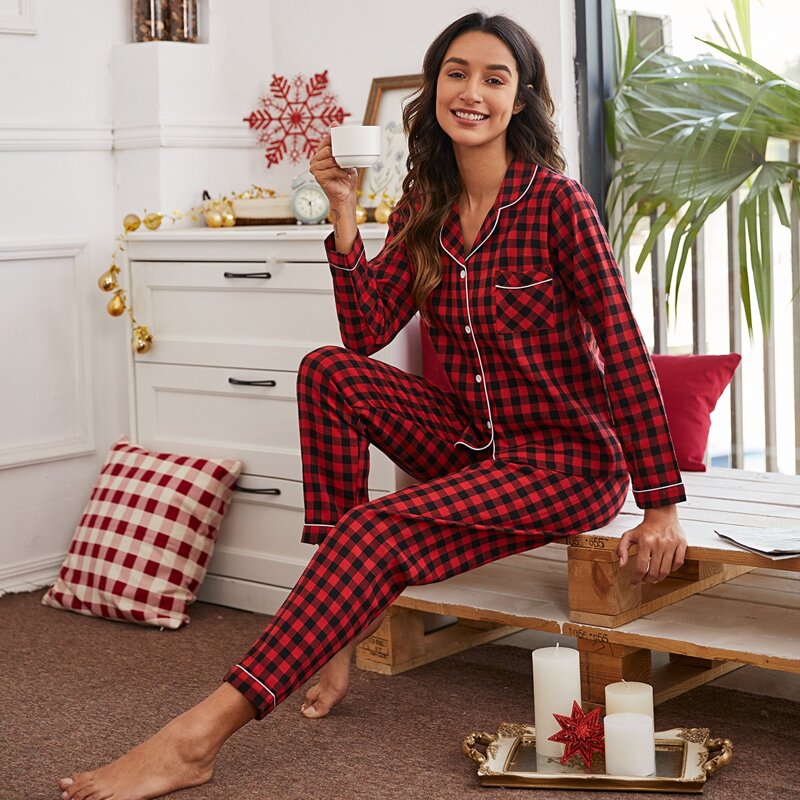

Buffalo Plaid Contrast Binding PJ Set, Multicolor
