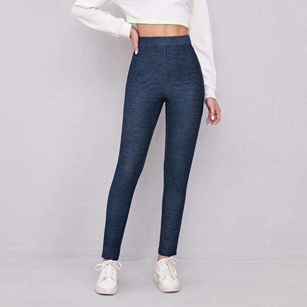 

High Waist Solid Leggings, Navy blue
