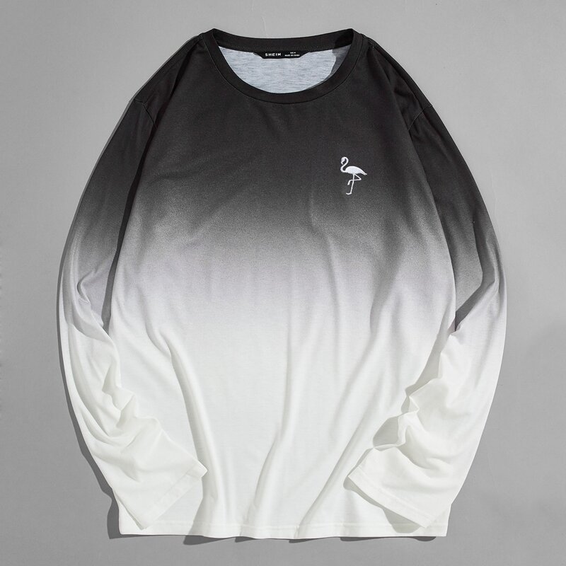 

Men Embroidered Flamingo Ombre Tee, Black and white